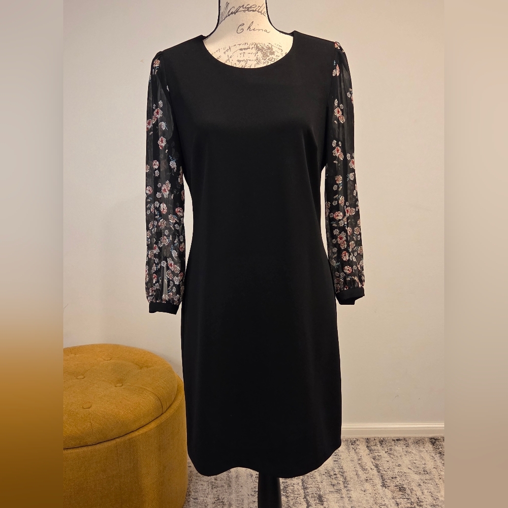 Karl Lagerfeld Elegant Black Dress with Floral Accents, Size 8